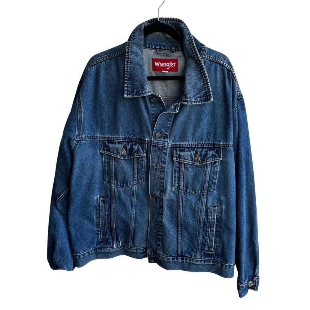 Wrangler Mens Classic Denim Jean Jacket Blue Trucker Style Button Up Size XLT